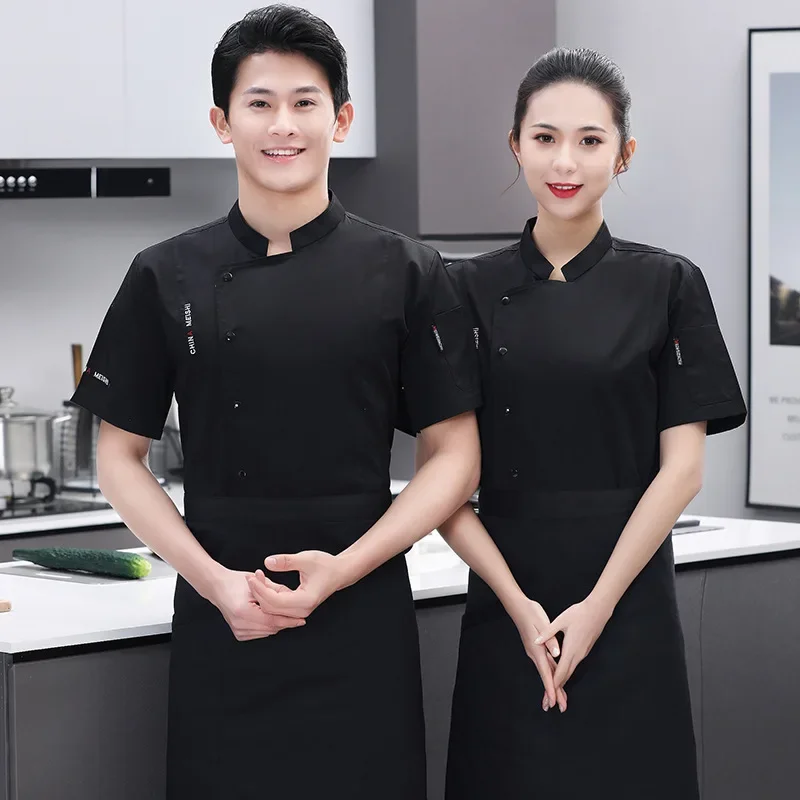 Chef Clothes Uniform Restaurant Kitchen Cooking Short Sleeve Chef Jacket Waiter Work Jackets Chef Uniform for Women Men