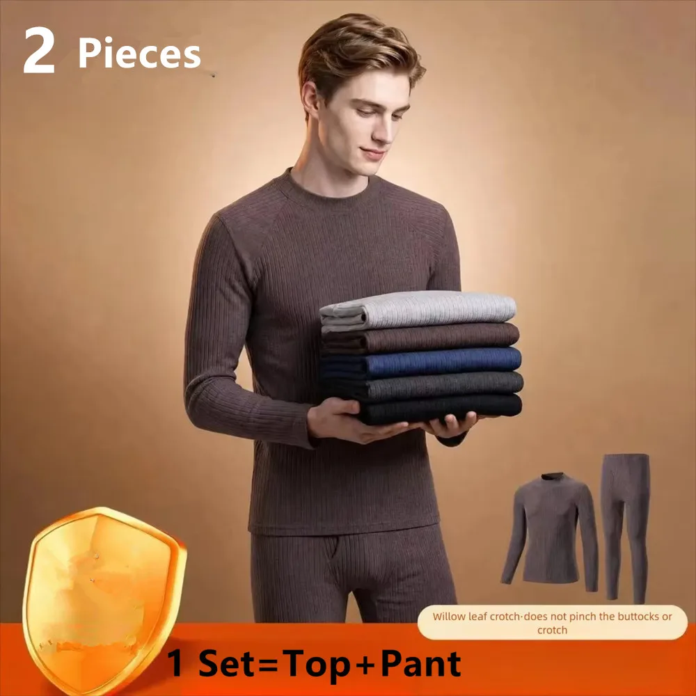 Classic Thermal Underwear Suit Stretch Soft Stripe Solid Color Base Warm Long Johns Layer Set Plus Size Pajamas Set Homewear 4XL
