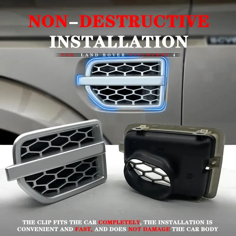 

Car Air Intake Fender Vents Side Grille For Land Rover Discovery 4 LR4 2010 2011 2012 2013 2014 2015 2016 Gloss Black/Silver