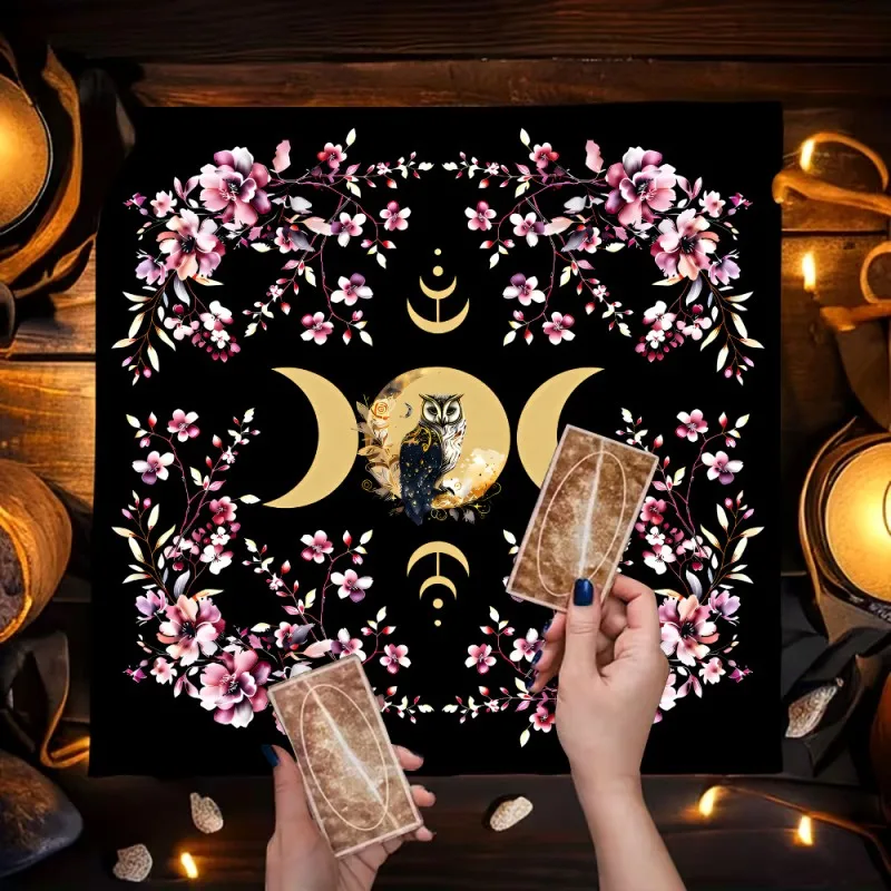 Tarot Tablecloths, European-Style Retro Five-Pointed Star Black Square Non-Woven Constellation Moon Tablecloths, Home Decoration