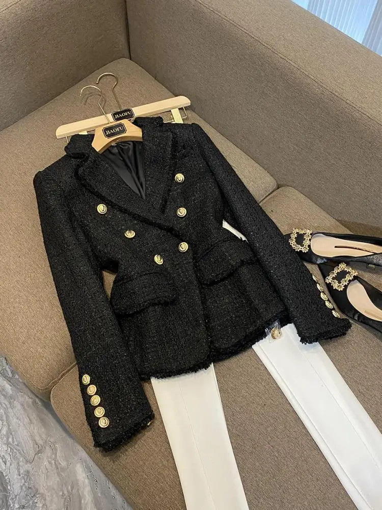 

Высококачественный женский классический длинный костюм-свек из ткани премиум-класса для поездок на работу и пуговицах, профессиональная одежда с детализацией