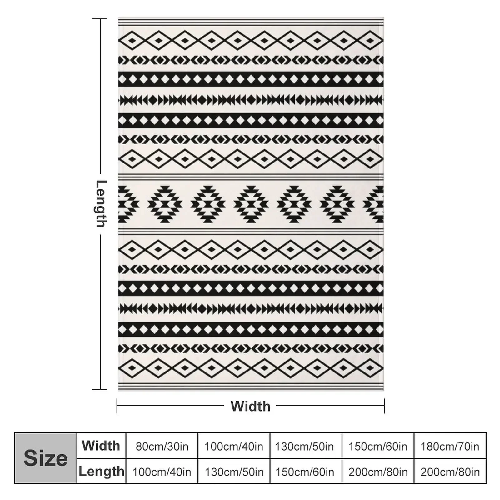 Aztec Black on Cream Mixed Motifs Pattern Throw Blanket Flannel Cute Shaggy Furry halloween Blankets
