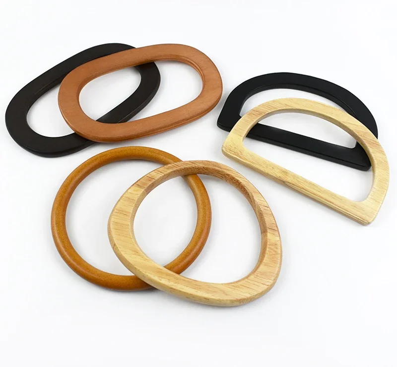 2Pcs Deepeel Solid Wood Bag Handle Women's Handbag Wrist Ring Handles Woven-Bag Purse Frames DIY Bags Replacement Accessories
