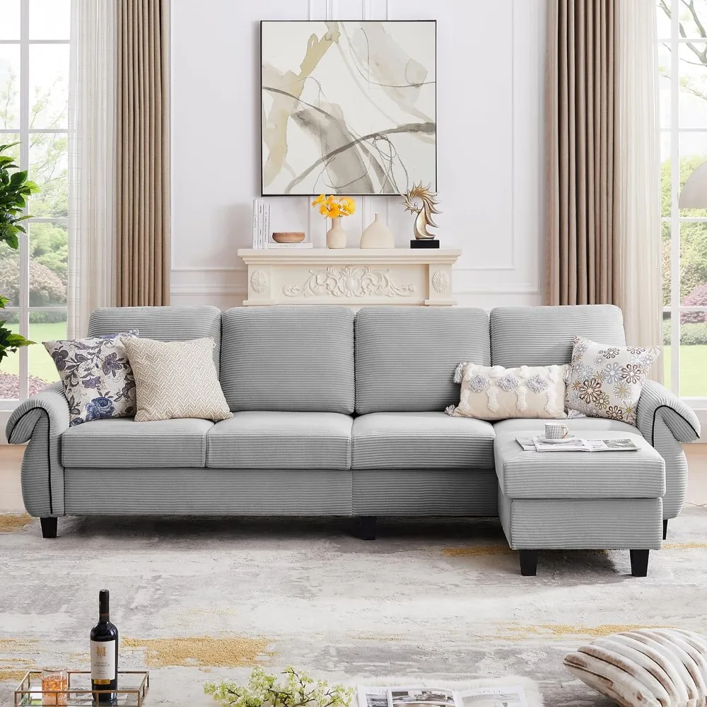 Living Room Sofas, 112'' Convertible Sectional Sofa Couch, 4 Seater L Shaped with Reversible Chaise, Living Room Sofas