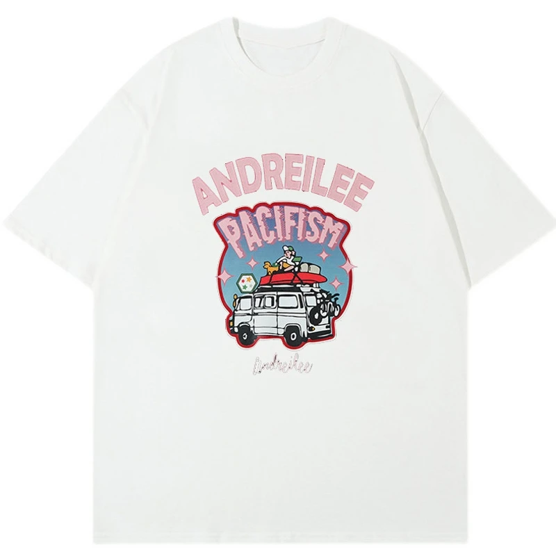 Maglietta con stampa auto dei cartoni animati T-Shirt Hip Hop Streetwear retrò donna Y2k abbigliamento stile High Street manica corta top Tees Ins camicetta