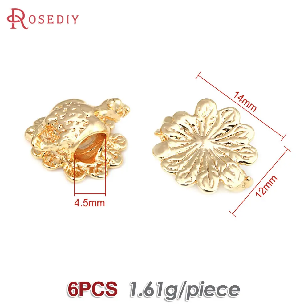 6PCS 18K Gold Color Brass Peacock Large Hole Bracelet Spacer Beads High Quality Diy Jewelry Making Necklace Earrings Accessories