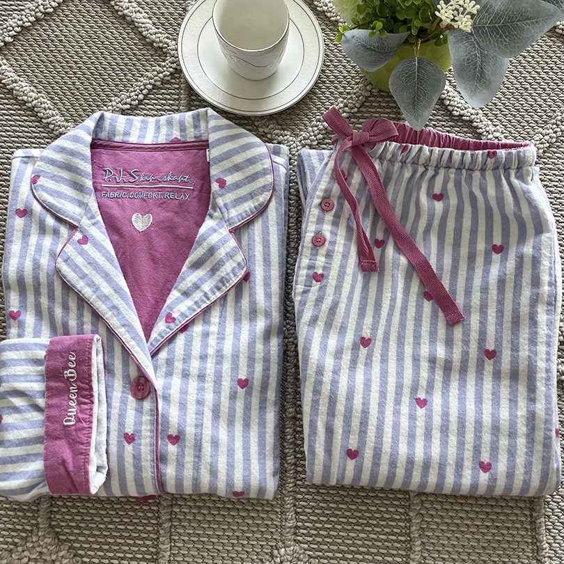 Damen Niedlicher Cartoon-Druck 100% Baumwolle Gebürstetes Pyjama-Set Frühling Herbst Langarm-Oberteil Lange Hose 2-teilig Loungewear Homewear – Detail 12