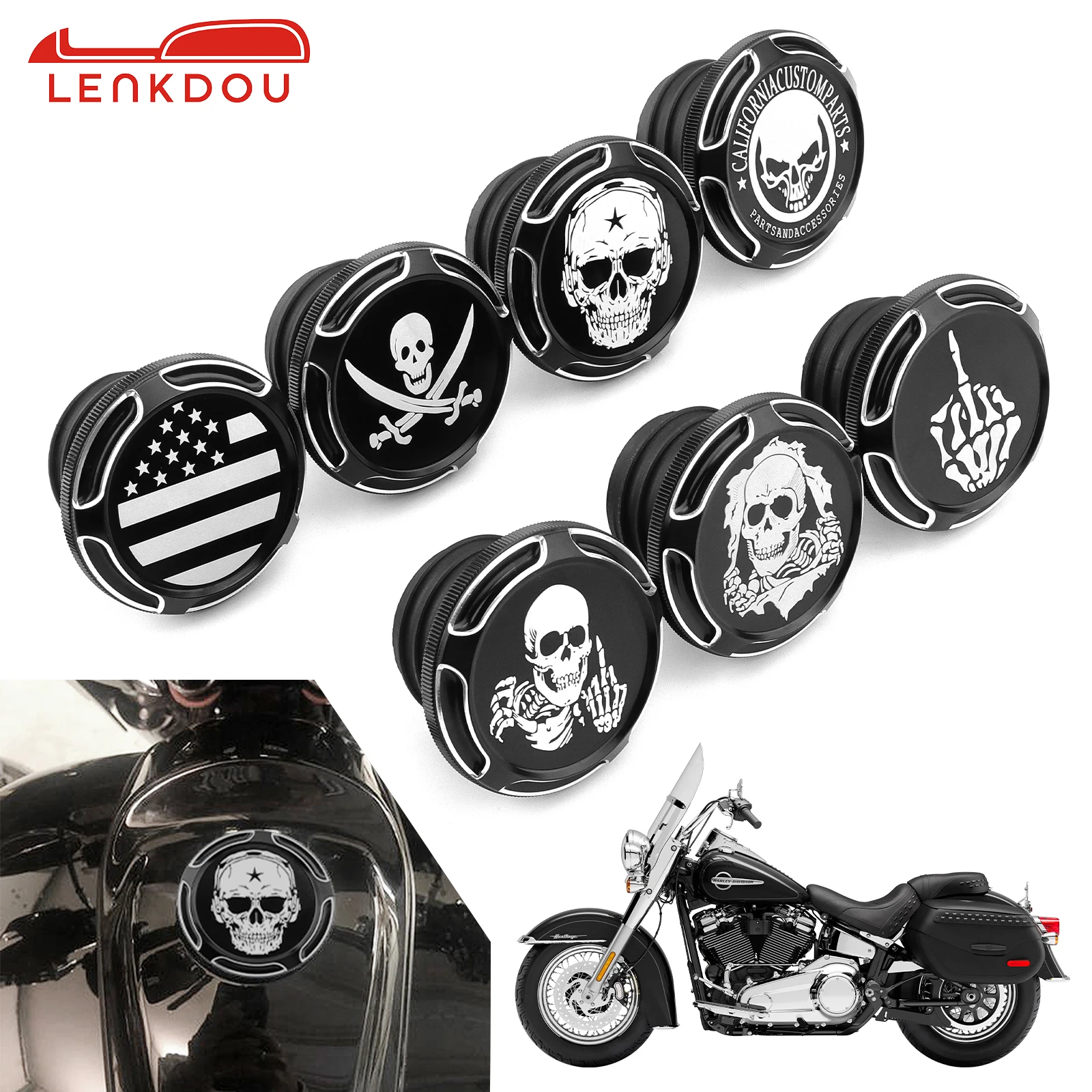 

Motorcycle Skull Fuel Tank Cap Cover For Harley Touring Road King Street Electra Glide Softail Fat Boy Dyna Low Rider 1996-2023