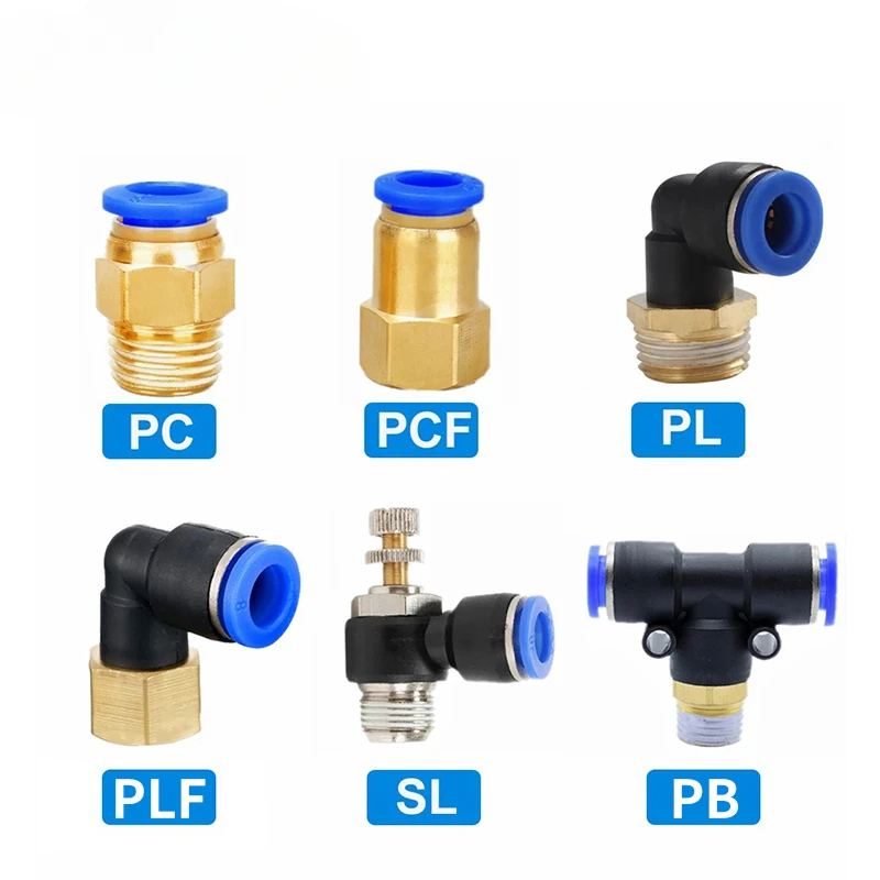 Pneumatic Air Connector Fitting PC/PCF Series for 4-12mm Tube with 1/8-1/2 Thread, Quick and Easy Connection