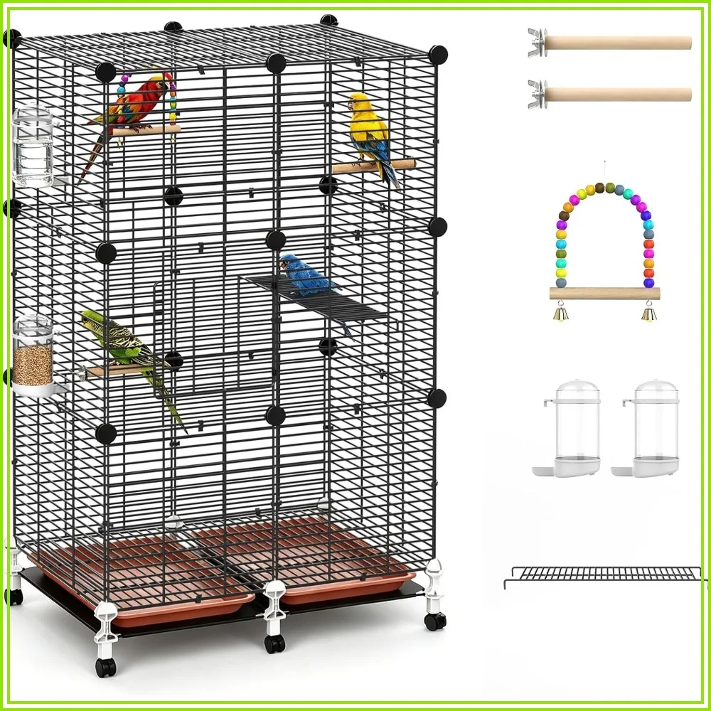 

24.2"L x 16"W x 41"H Flight Cage with Slide-Out Tray, Waterer & Feeder, 360° Movable Metal Bird Cage for Parakeets, Cockatiels, Lovebirds, Finches