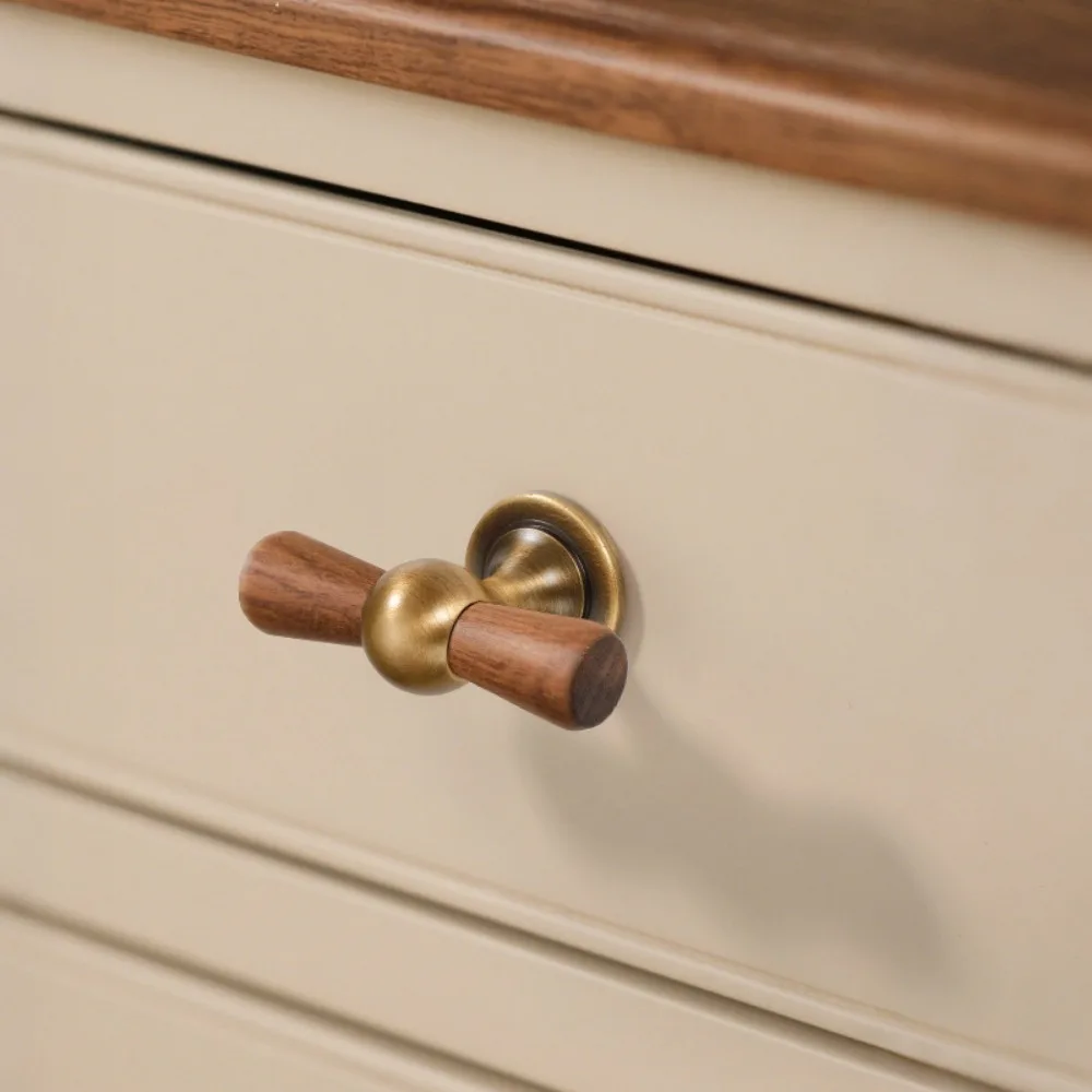 

Wardrobe Door Small Handle Walnut Wood Retro Brass Shake Hands Middle Ancient Style Bronze-colored Cabinet Door Handle