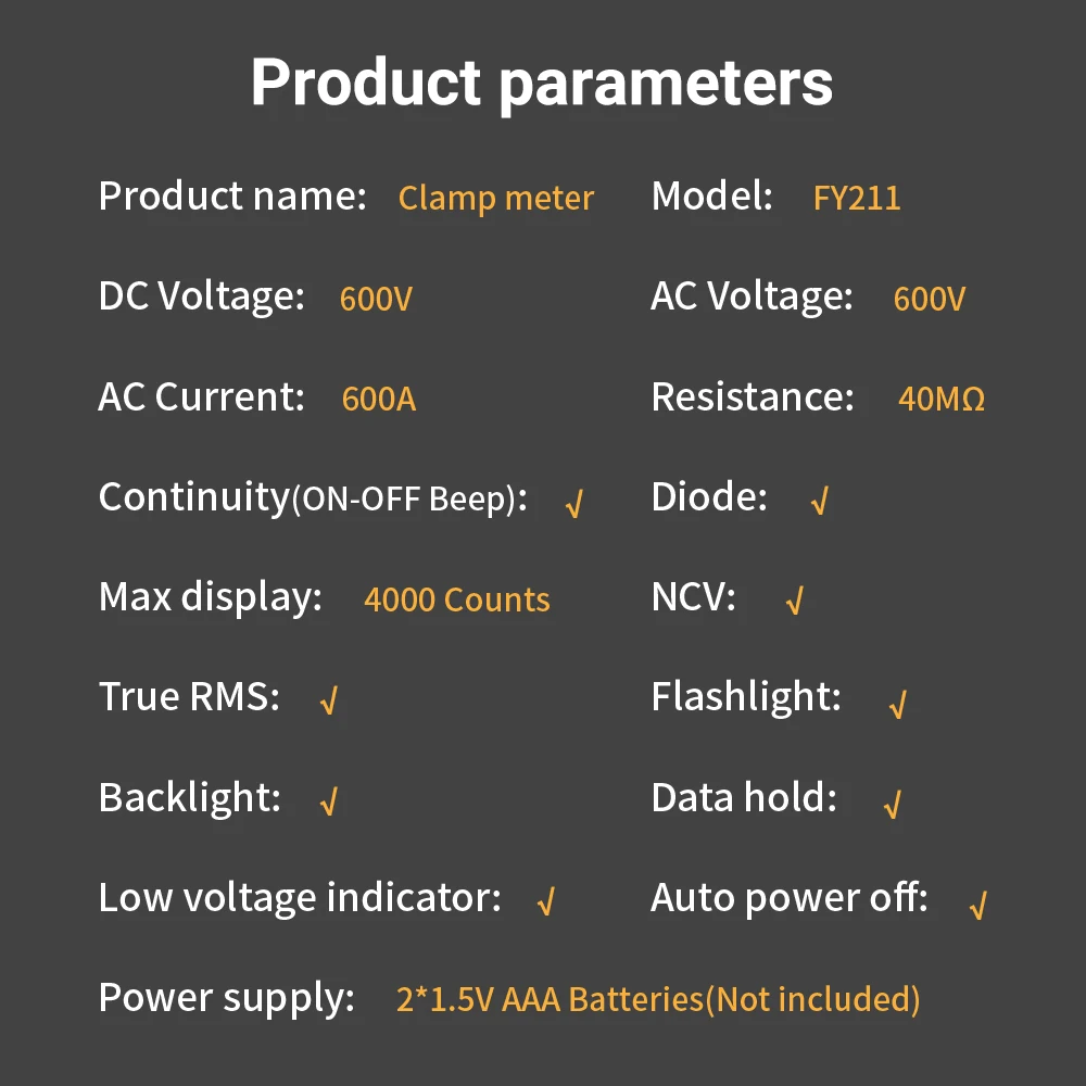 MASTFUYI Digital Clamp Meter 600A Current Voltage High Precision 4000 Counts Digital Multimeter Tester Tool for Electrician