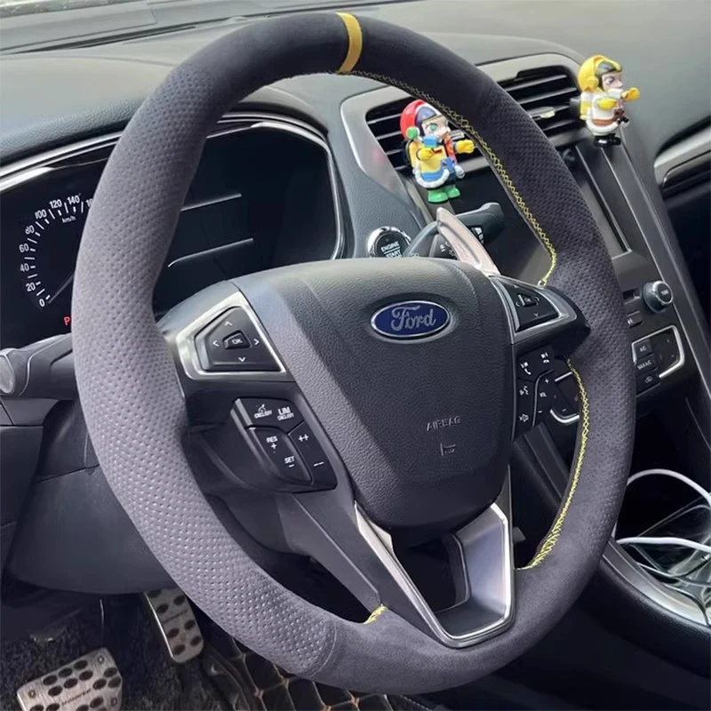 Hand Stitched Suede Steering Wheel Cover for Ford Fusion Mondeo 2013 2014 EDGE 2015 2016 Non-Slip Comfortable Wrap Car Protector