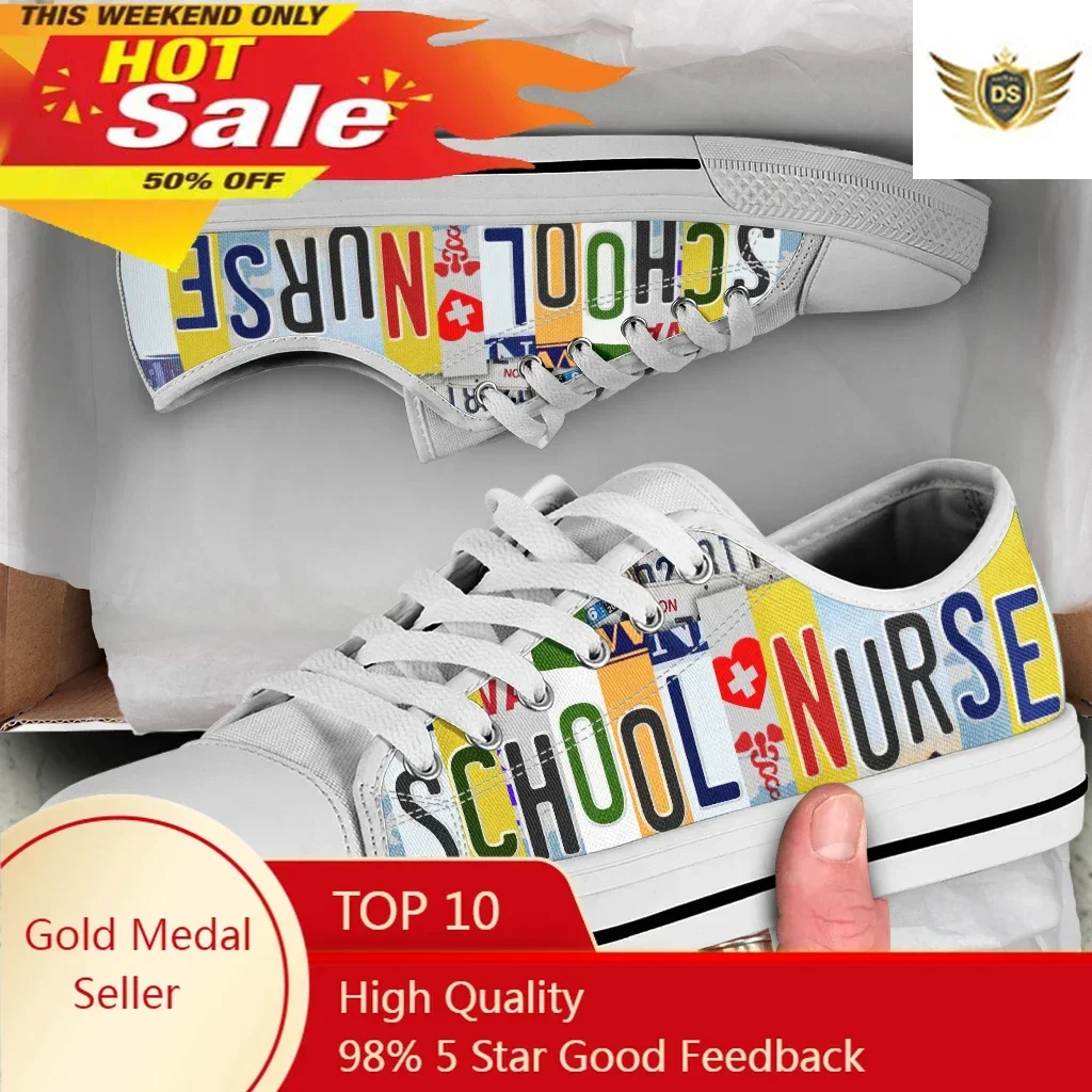 

License Plate School Nurse Autume New Sneakers For Girls Students Casual Shoes Low Top White Sole Canvas Shoes