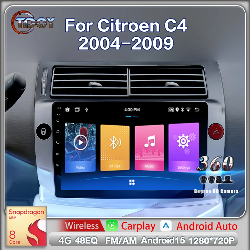 

Carplay Android Auto Wireless Bluetooth For Citroen C4 2004-2009 Autoradio Multimedia Player Car Video DSP Subwoofer Car Stereo