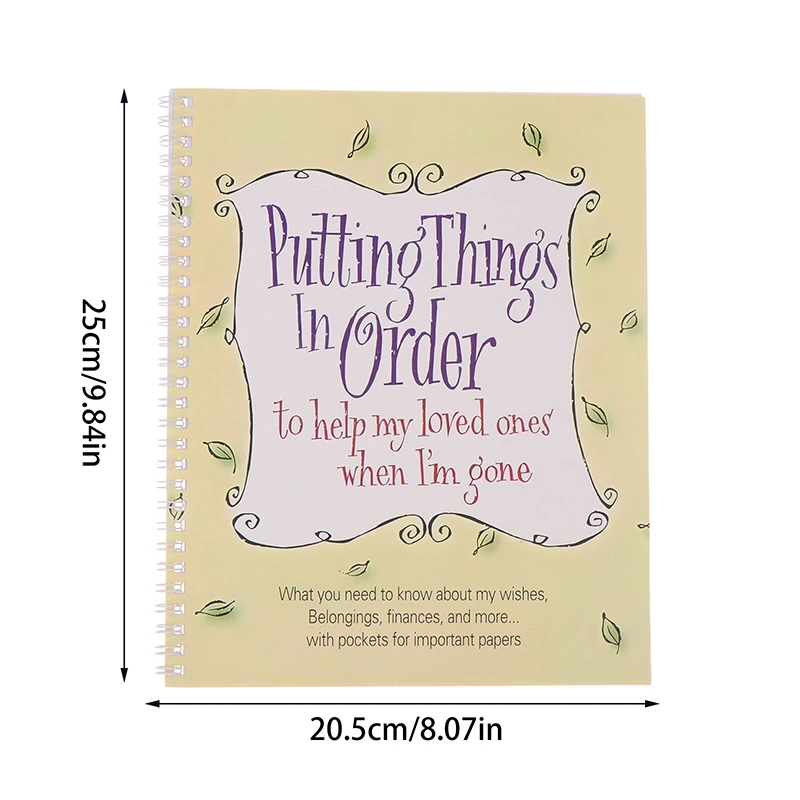1pc final da vida planejador livro de trabalho colocando coisas no pedido para ajudar meus amantes quando estou ido