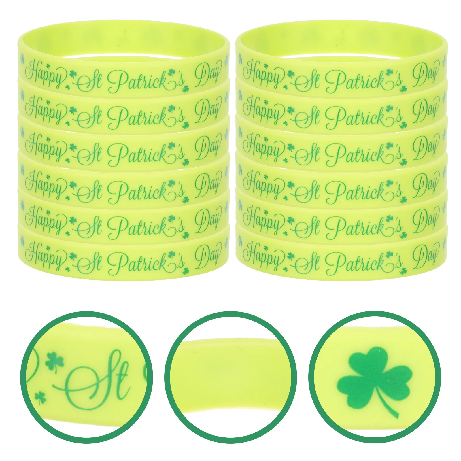 

12Pcs St Patricks Day Silicone Bracelets Shamrock Wristbands Party Favors Green Outdoor Accessories Silicone Bracelets