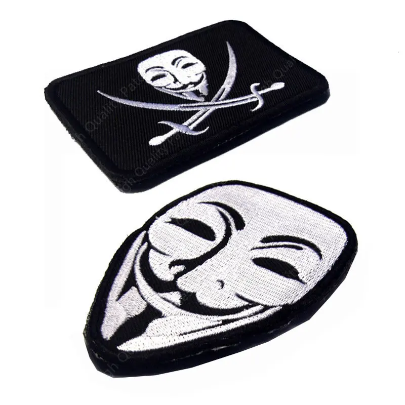 V for Vendetta Brand Mask Embroidered Magic Patch Pvc Arm Badge Clothing Patches Hook and Ring Patches on Clothes Embroidery DIY