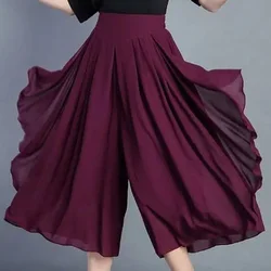 Elegant Fashion Elastic High Waist Folds Ruffles Pants Women's New Office Lady Commute Solid Color Irregular Casual Capris