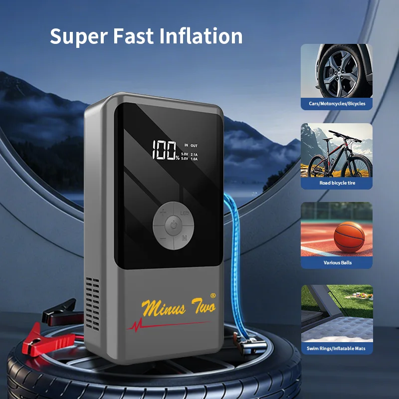 Minus Two 12V Car Jump Starter with Air Pump Emergency Booster for Gas & Diesel Vehicles