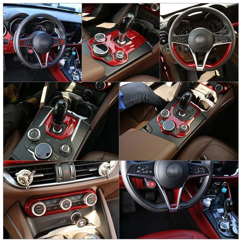 

Real Carbon Fiber Red Styling Car Center Console Gear Shift Door Handle For 2017-2019 Alfa Romeo Giulia Auto Interior Accessorie