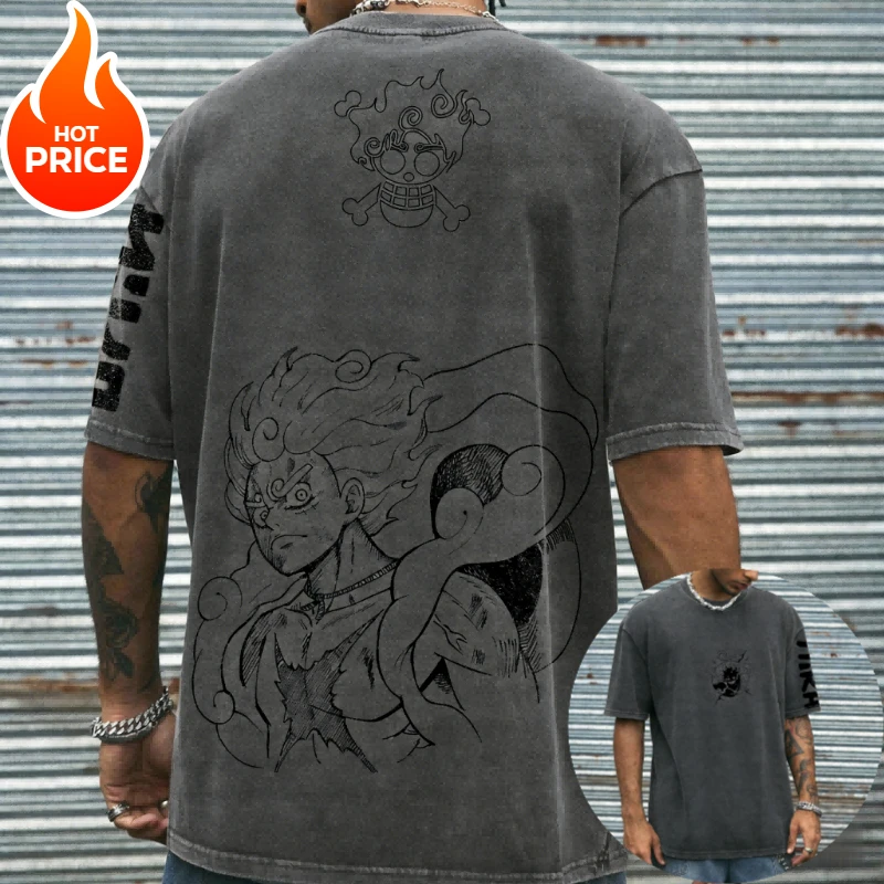 

One Piece Nika Luffy Harajuku Anime Men 2026 New Summer Vintage T-Shirt Loose Oversized Women Streetwear Casual Short Sleeve Tee