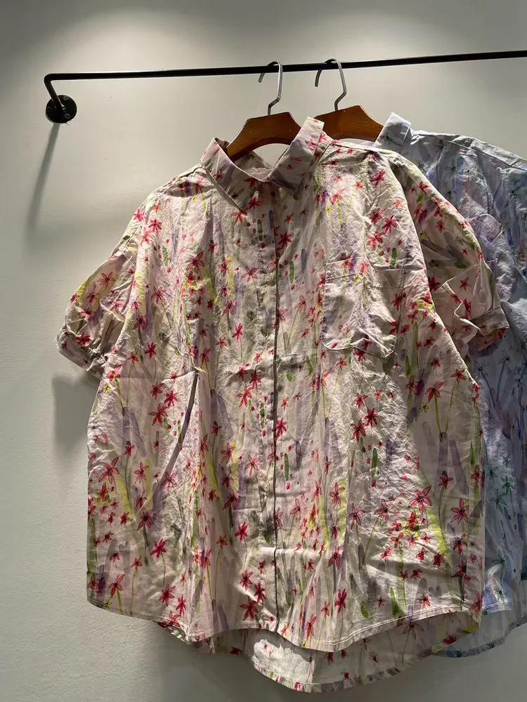 

Лето 2023, женская свободная хлопковая блузка ort Sve irt с цветочным принтом, корейская женская блузка из чистого хлопка, повседневная мода