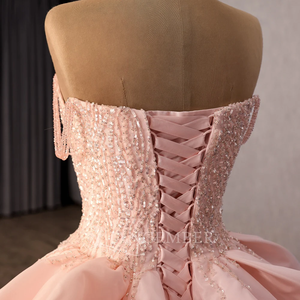 Luxurious Quinceanera Dress for Girls Strapless Organza Ruched Customized Lace Up Back Beaded vestidos de 15 años quinceañeras