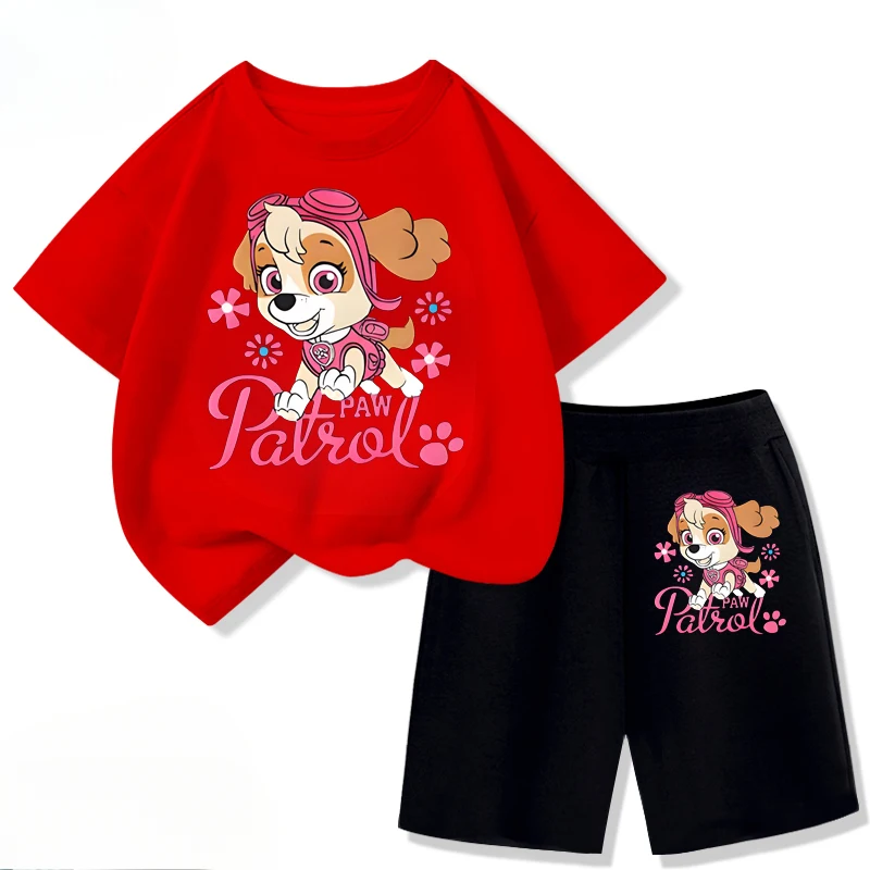 PAW Patrol Children's T-shirts Sets Girls Summer Short Sleeve Shorts Two Piece Suit Kids Outfits Breathable Sport Clothes Set image 5