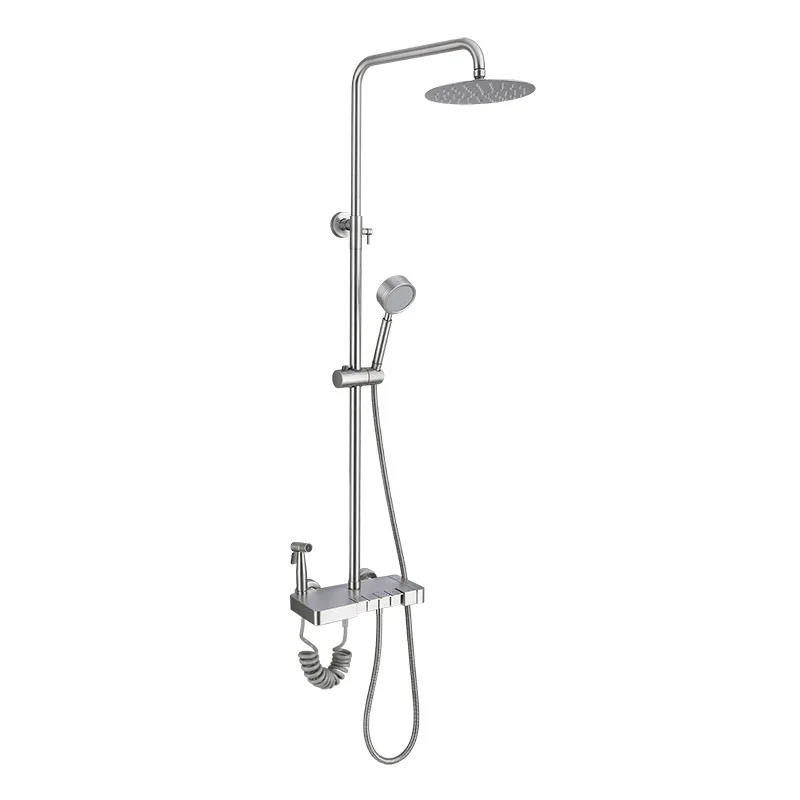 

Stainless steel piano button shower set, household, brushed, hot and cold, bathroom, pressurized
