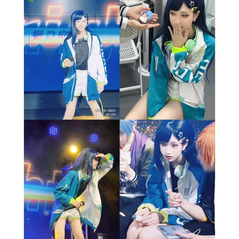 مشروع Sekai المرحلة الملونة! Shiraishi زي تنكري الفذ حية سيئة فرقة سترة المرأة بدلة كاملة ملابس الهالوين شعر مستعار