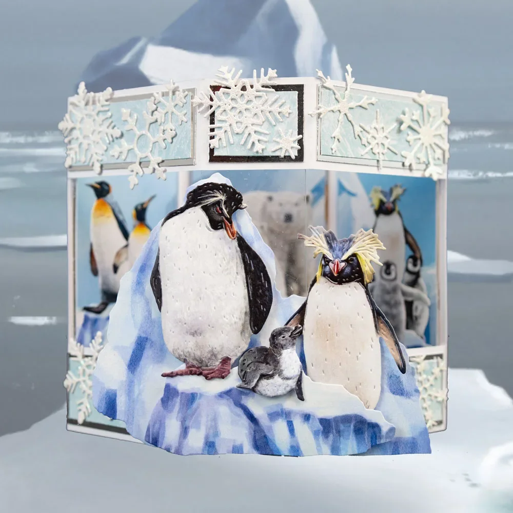 Niedźwiedź polarny Pingwin mają Chat Colony Sleuth Creche Iceberg Frozen Flurry Metal Cutting Dies Diy Greeting Card 2024 Nowość