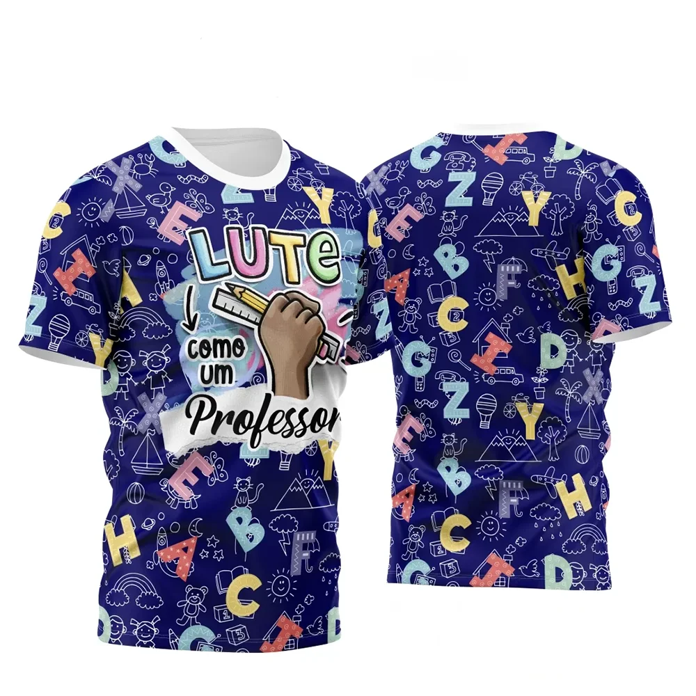 

2025 Summer Children Adult Vector Art Printed Teacher Education Shirt Quick drying Casual Short sleeved Sports Shirt T-shirt