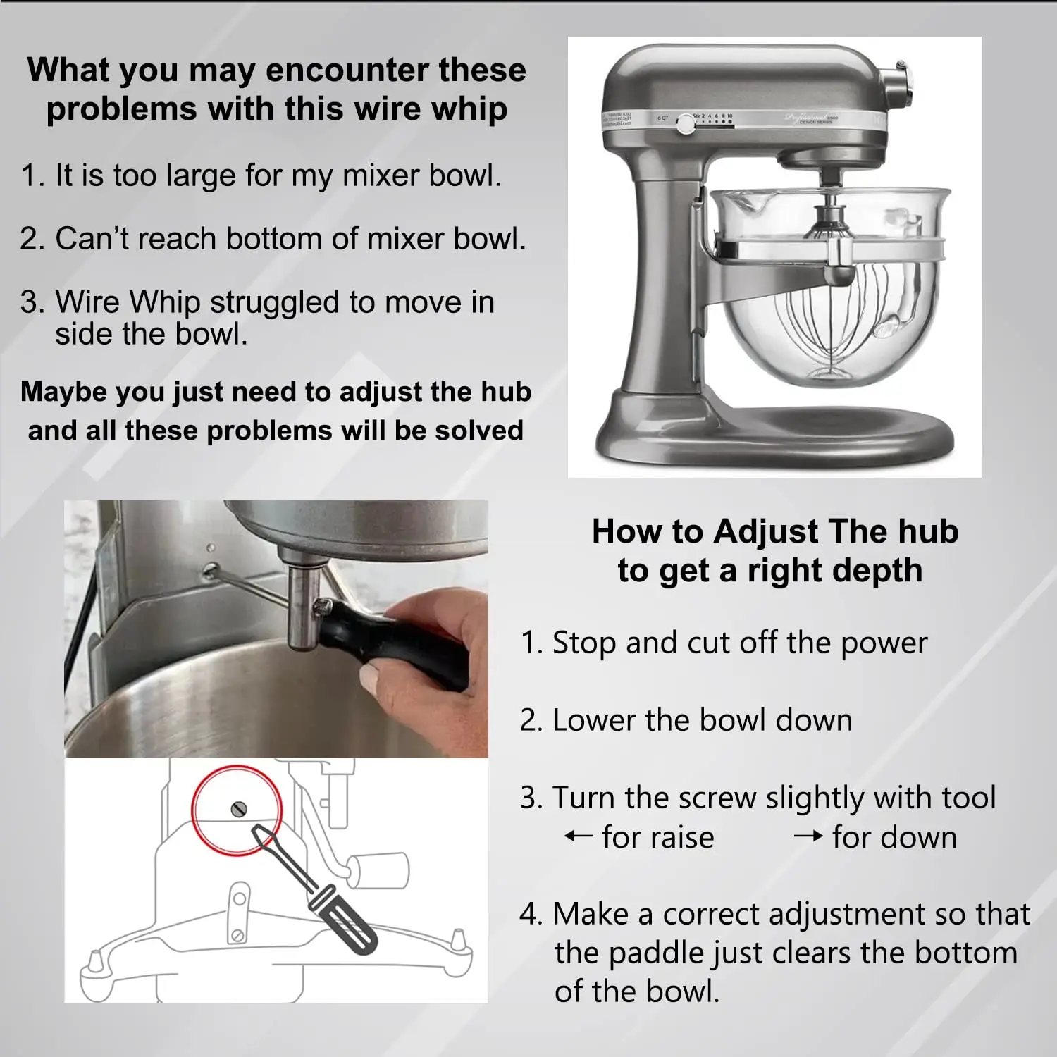 KN256  Steel Wire Whip for Bowl-Lift Mixer 6 Quart Bowl, 6 Wire Whisk Fits for Professional 600, KP26M1X,KD2661X,KP2671