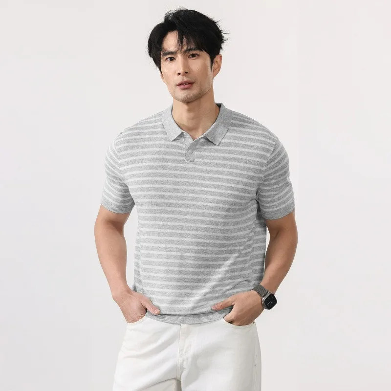 Retro Striped Short Sleeved Polo Shirt T-shirt for Men Summer New Fashion Business Casual Men's T-shirt Tops Men Clothing