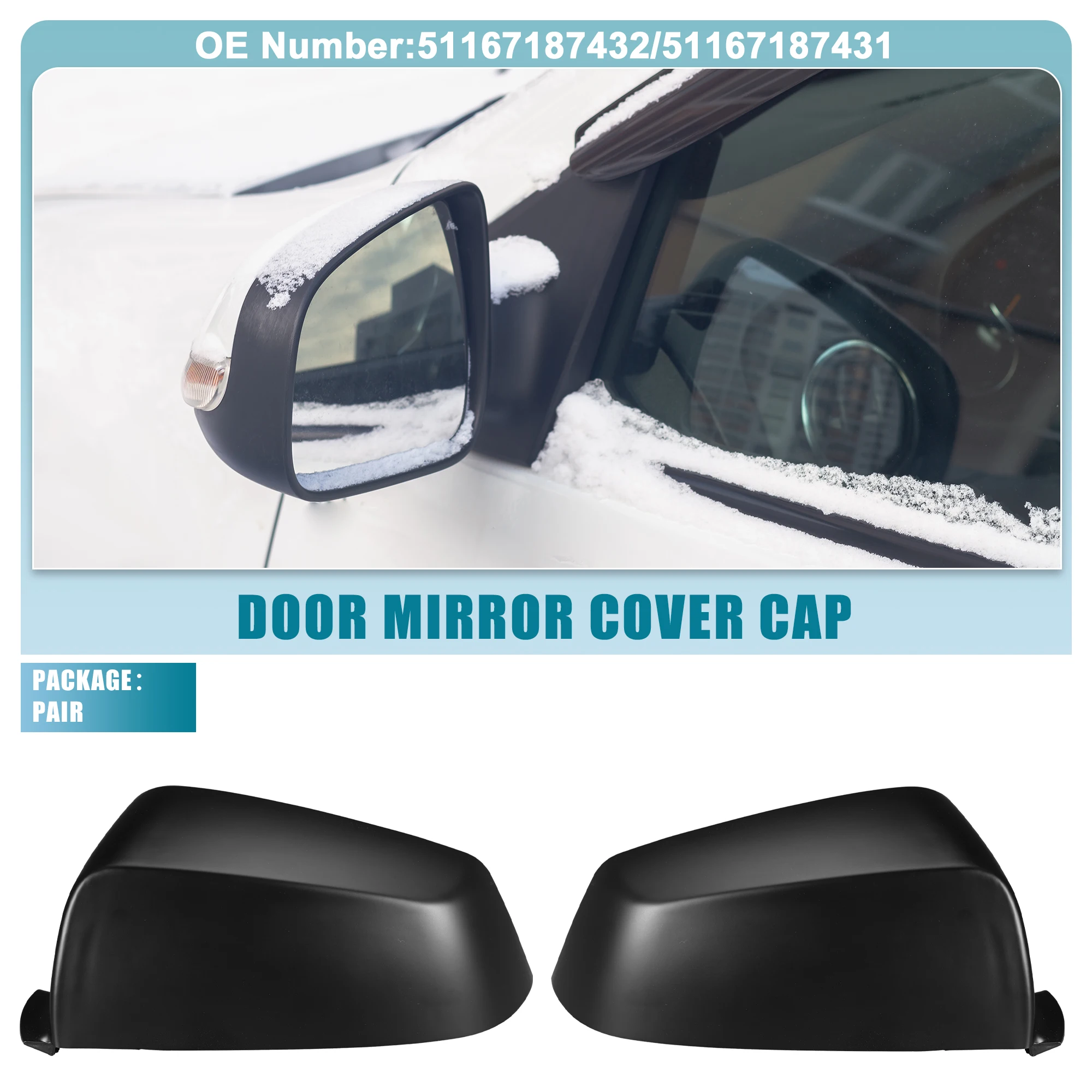 Uxcell 1 Pair Rearview Mirror Cover Cap NO.51167187432/51167187431 Fit for BMW 550i Replacement Parts