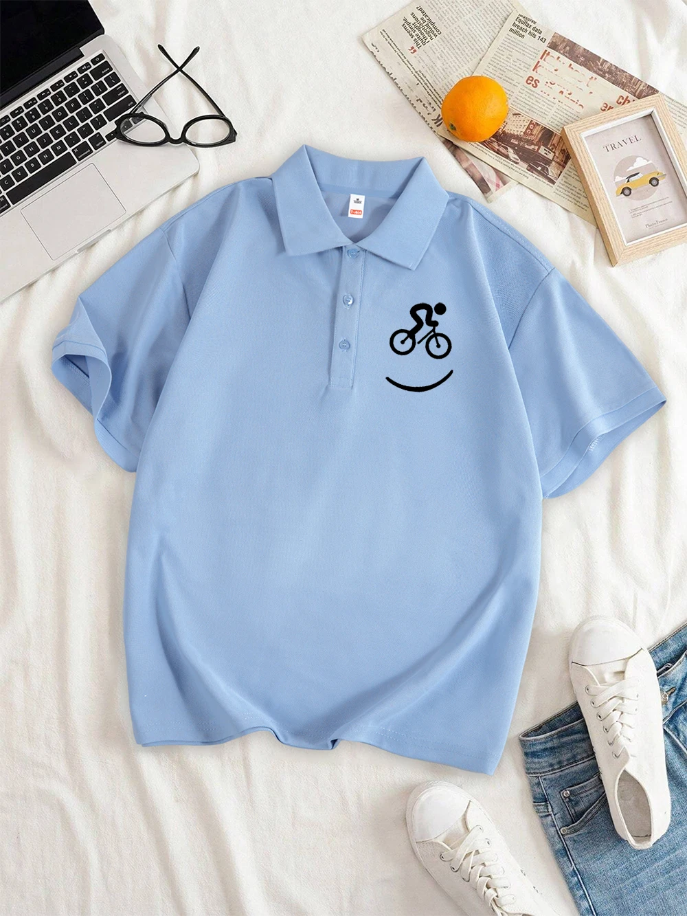 

I Like Riding A Bicycle Prints Polo Shirt Womens Summer Soft Breathable Comfortable Lapel Shirts Casual All-Match Womans Clothes