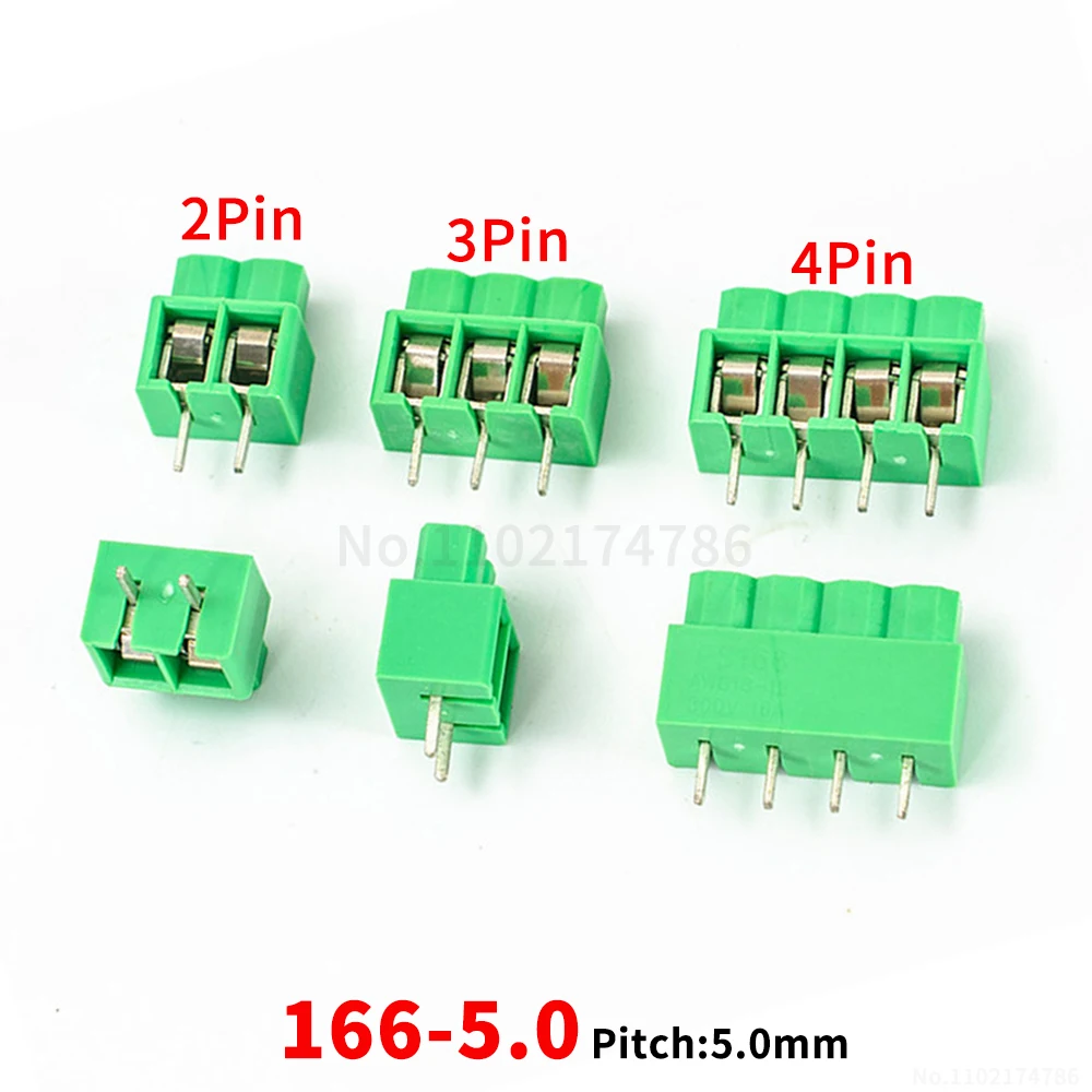 (10 PCS) KF 166 - 5.0mm pitch terminal blocks solder-to-PCB terminals 2P/3P/4P green straight-pin connectors DA KF166 5.0