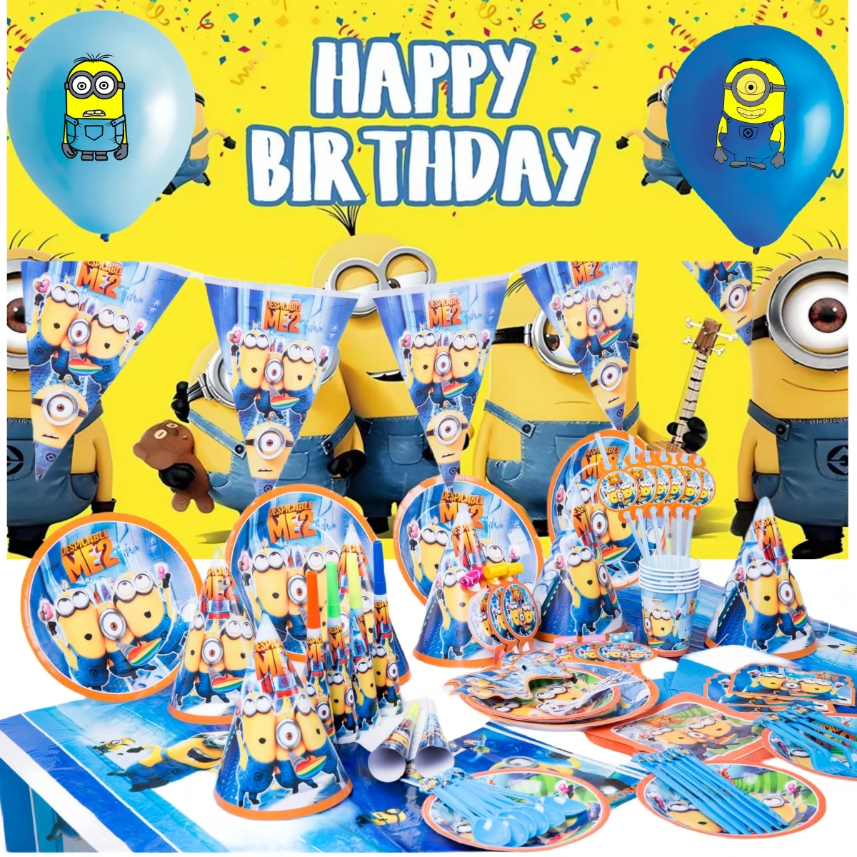 

Banana Squad Birthday Party Decoration Banner Balloon Set Paper Tableware Tablecloth Plates Cup Napkins Party hat Supplies