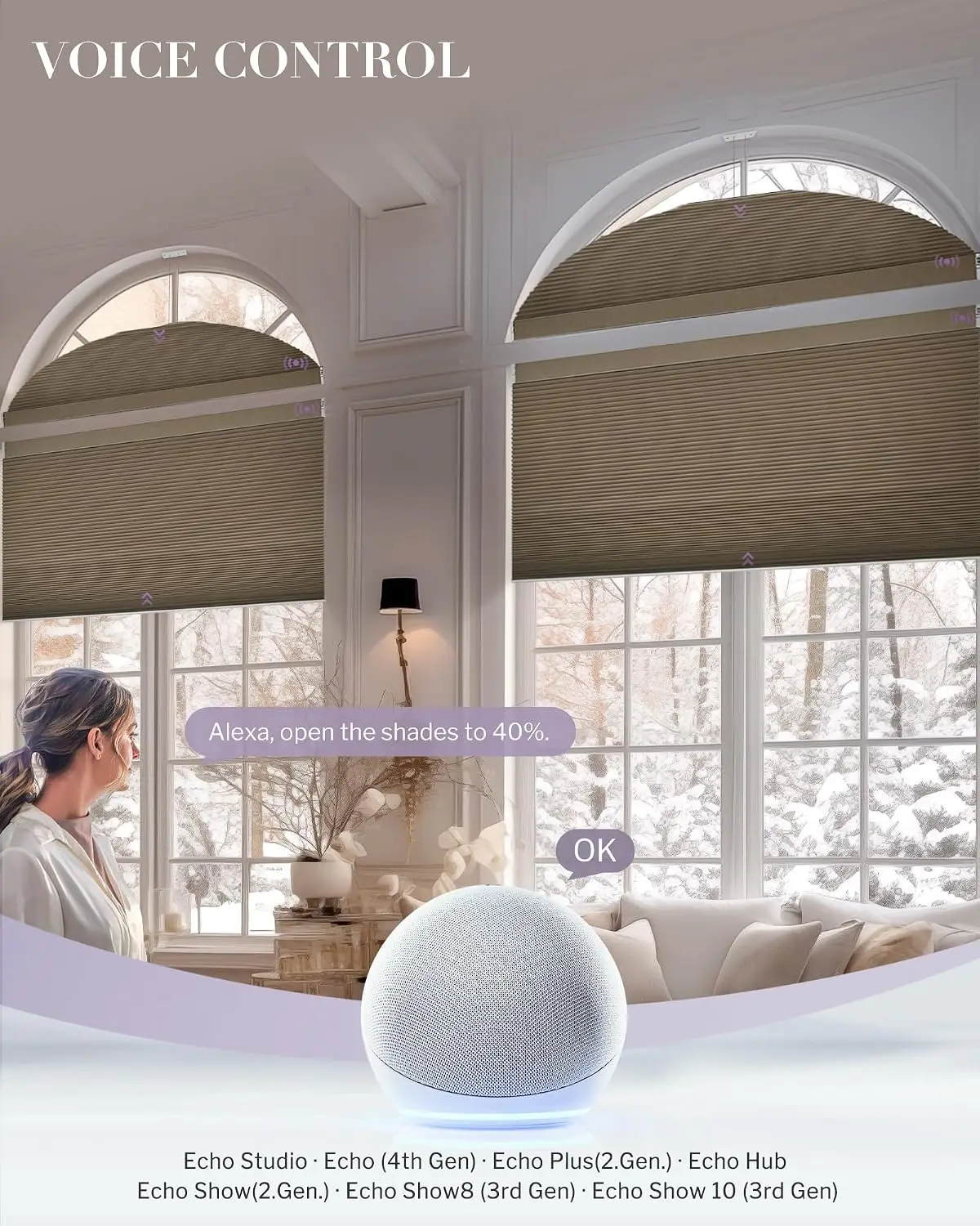 Smart Arched Blinds Compatible with Alexa Google Motorized Perfect Arch Shades Solar Powered, Customized for Odd-Shaped Window (
