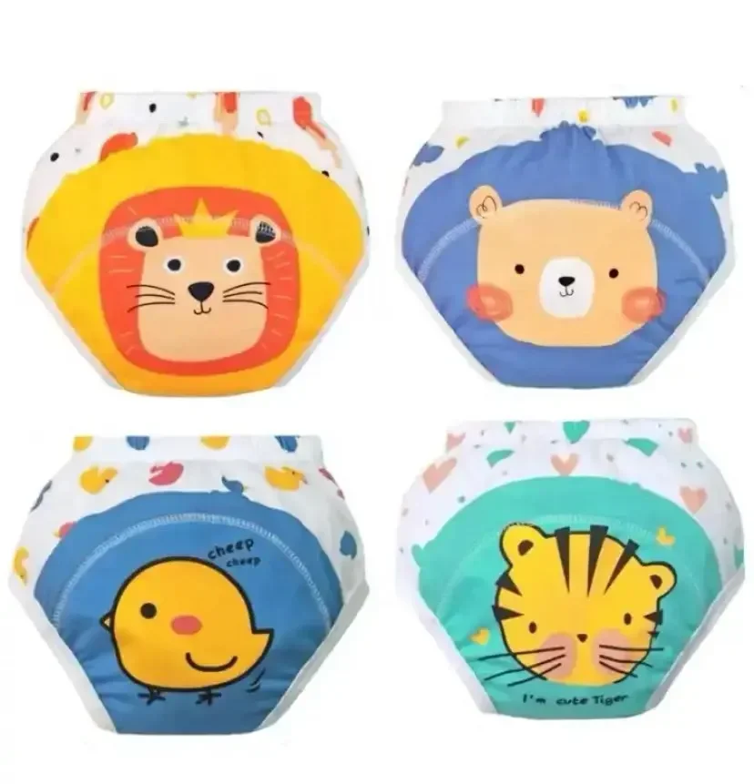 4PC Washable Baby Girl WaterProof Cotton Cloth Panties Reusable Boys Underwear Potty Training Pants Nappies Cartoon Diapers