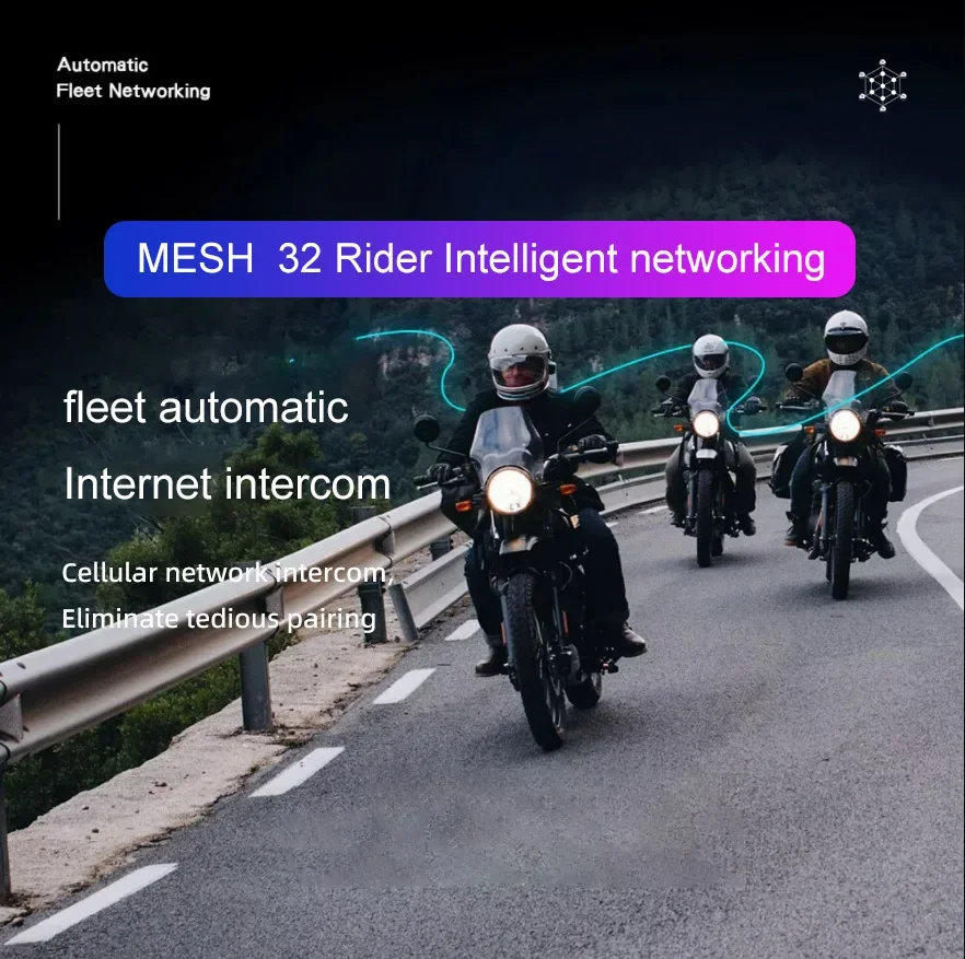 New MESH Helmet Bluetooth Earphones 32 Person Intercom Motorcycle Full Helmet Earphones Riding Half Helmet Waterproof