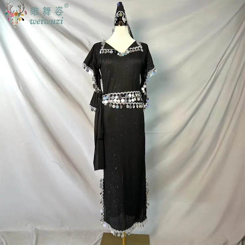 زي أداء الرقص الشرقي رداء ترتر + عقال + وشاح الورك 3 قطعة ملابس مسابقة الرقص الشرقي للبالغين والأطفال