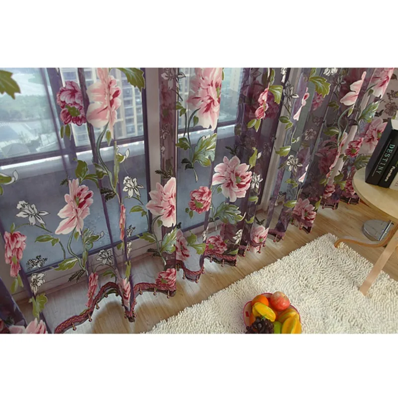 Mordern Room Floral Tulle Window Curtain Fabric Screening Curtain Drape Scarfs Valances Curtains For Living Room