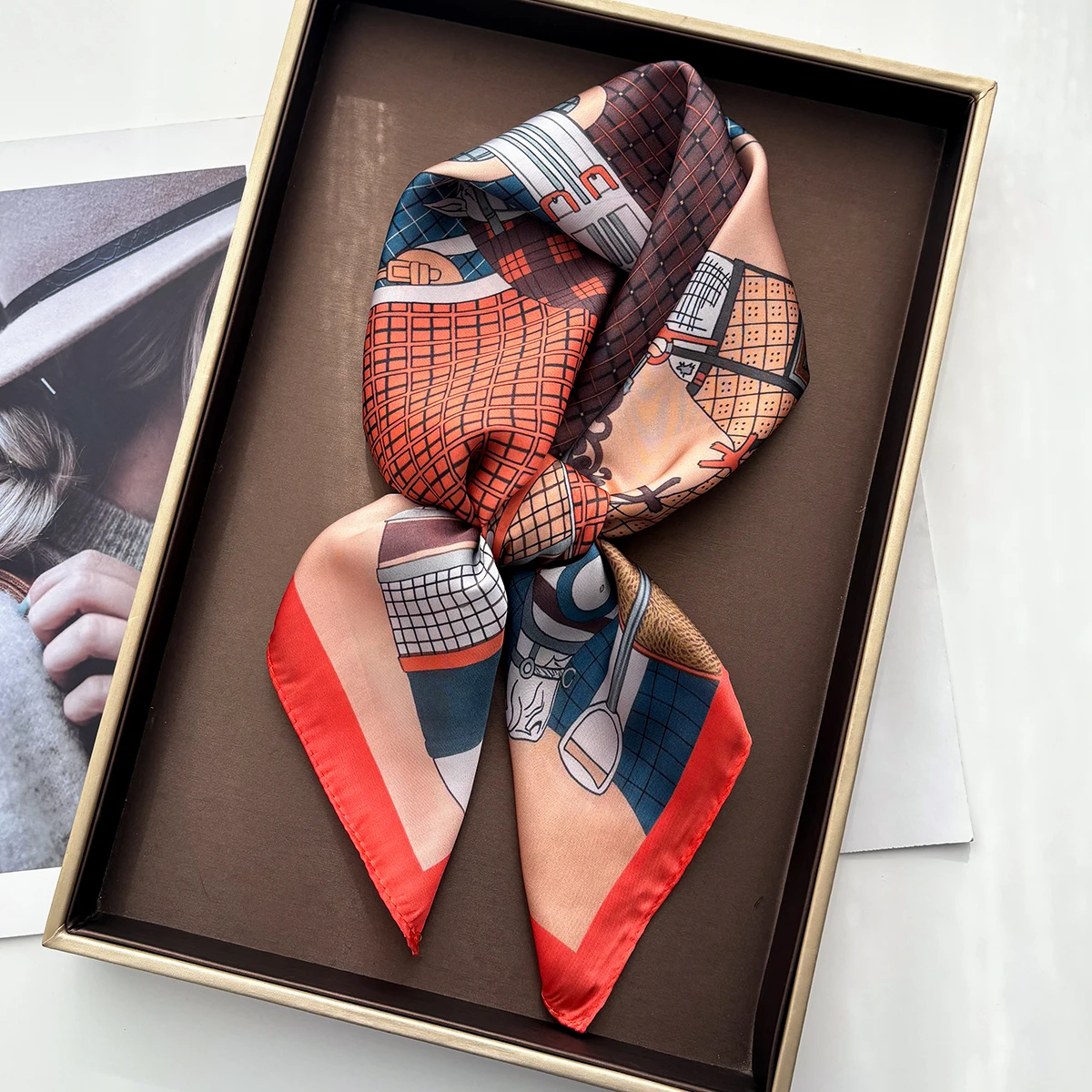 

Women Design Print Silk Imitation Scarf Square Hairbands Foulard Female Bandana Neck Kerchief Headbands