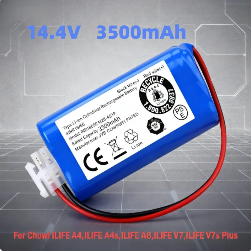 

14.8V 3500mAh M26-4S1P Li-ion Battery Pack for ILIFE A4s Plus A6, INR18650 Replacement Battery for Robot Vacuum Cleaner Parts
