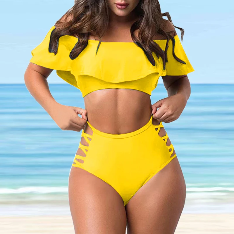 Maillot de bain deux pièces imprimé, ample, Sexy, à la mode, pour femmes, Bikini, taille haute, ensemble deux pièces, vêtements de plage, tendance 2022