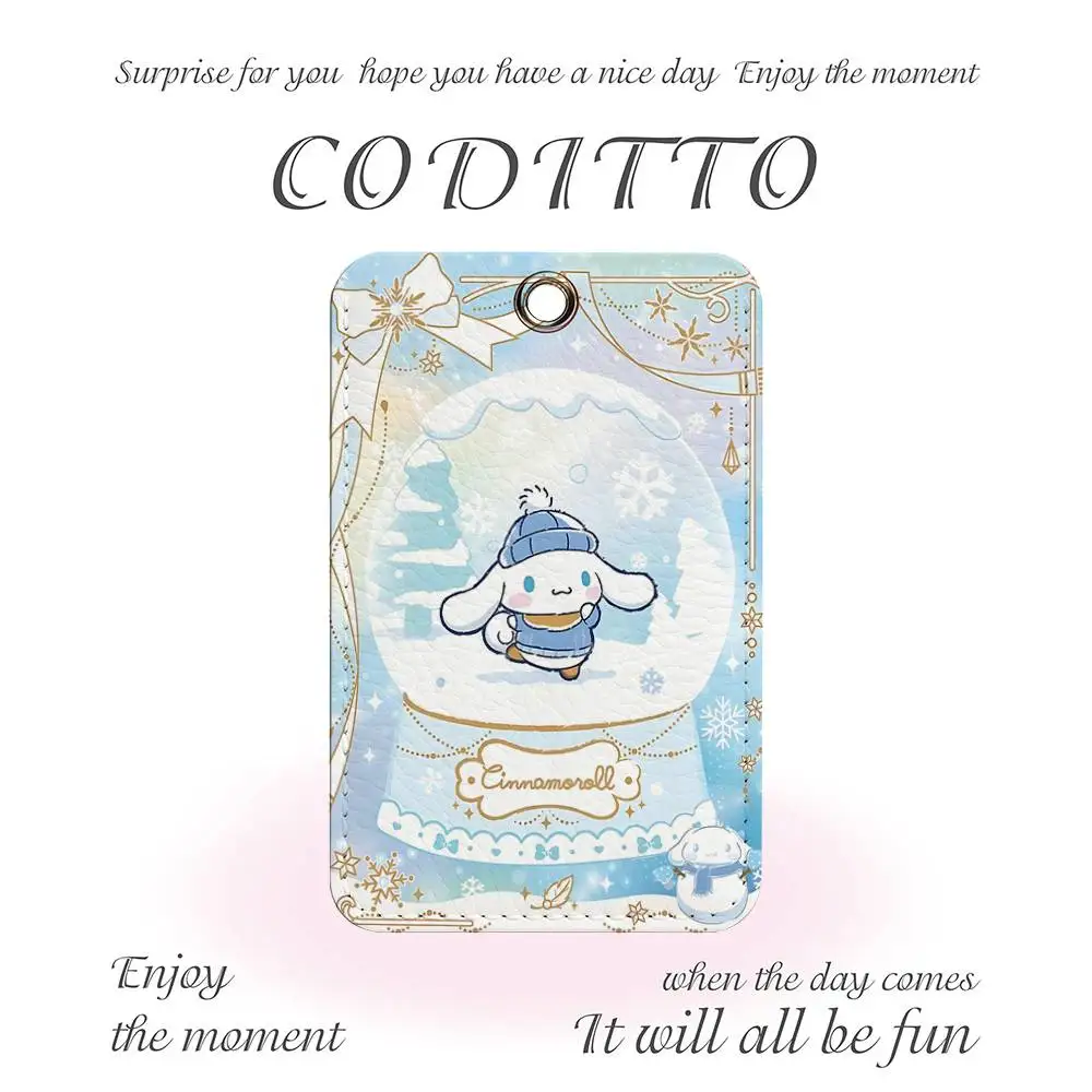 Kawaii Dog C-Cinnamoroll Rectangle ID Card Case Keychain Access Card Bag Key Tag Ring Leather Card Holder Key Ring Access