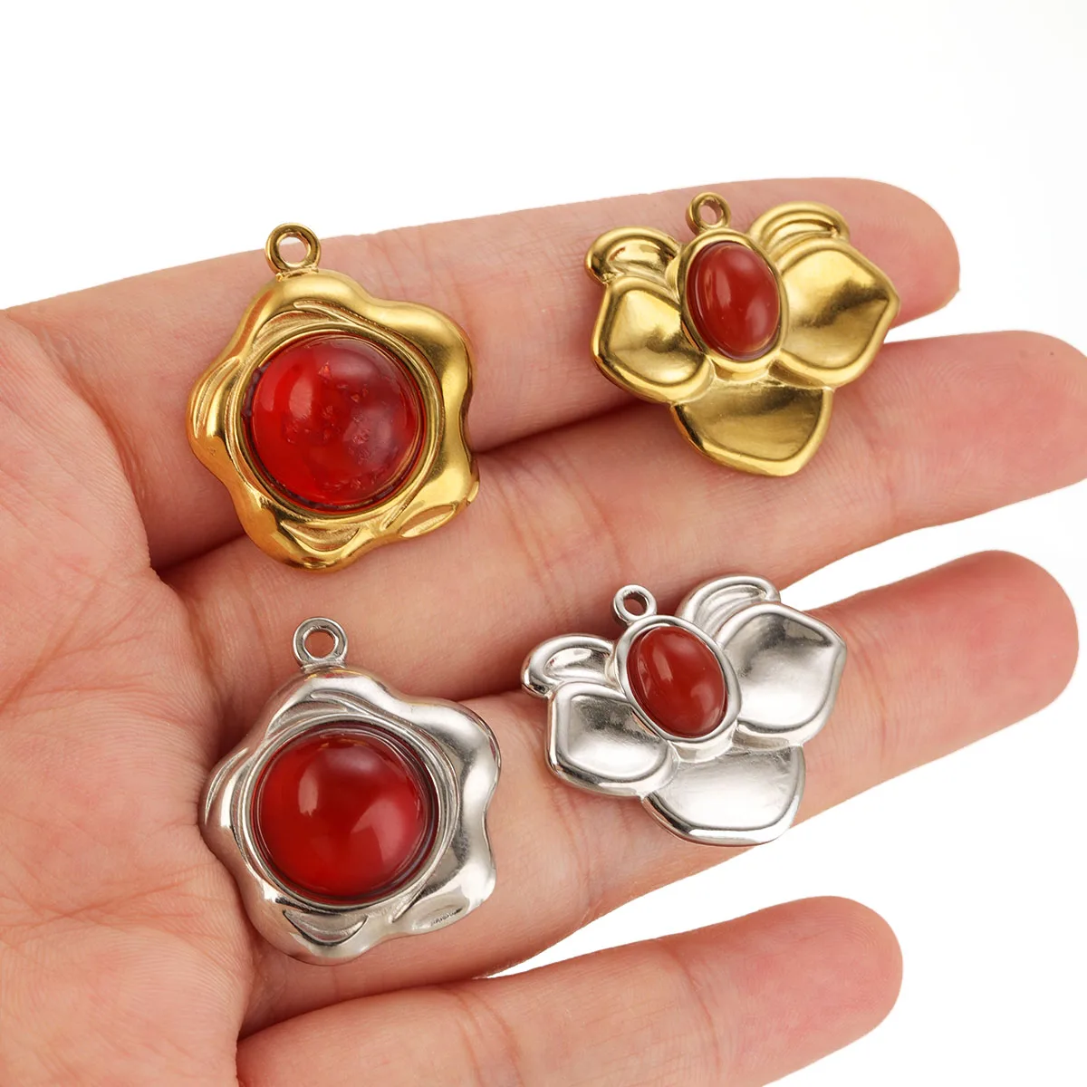 1/3pcs Natural Stone Wavy Edge Five petal Flower Charm 18K Stainless Steel Pendant for Women DIY Necklace Earring Jewelry Bulk