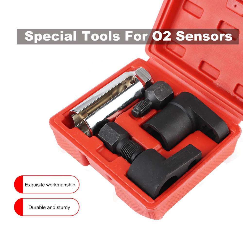 O2 Sensor Offset Removal Tools Cr-V S2 Steel Oxygen Sensor Socket Wrench Set 22mm 5 Pcs M12 M18 Thread Chaser Tool